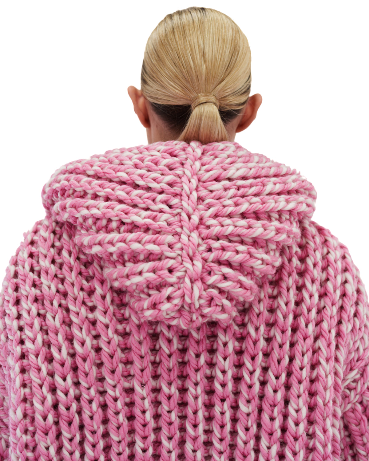 Hooded Chunky Cardigan Pink Twist