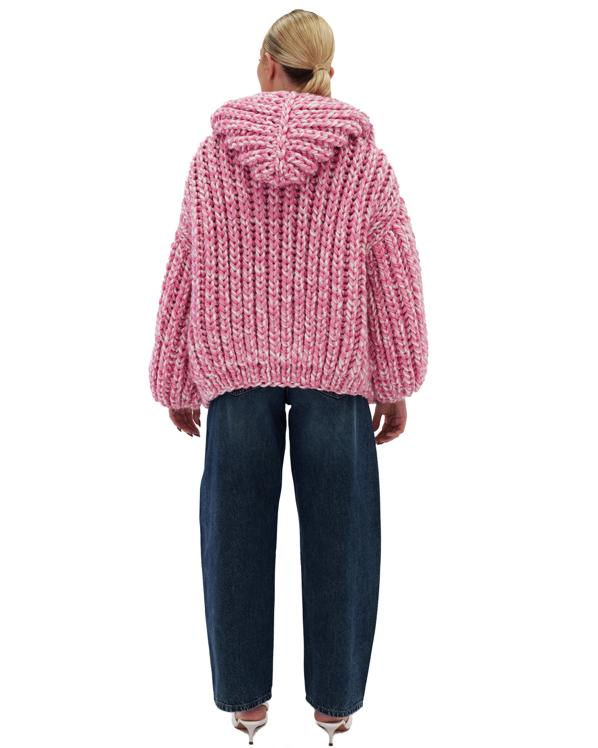 Hooded Chunky Cardigan Pink Twist