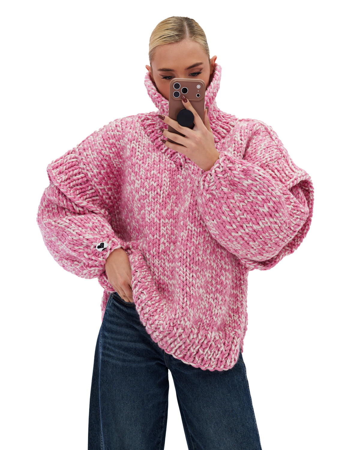 Turtle Rolled Neck Sweater Pink Twist