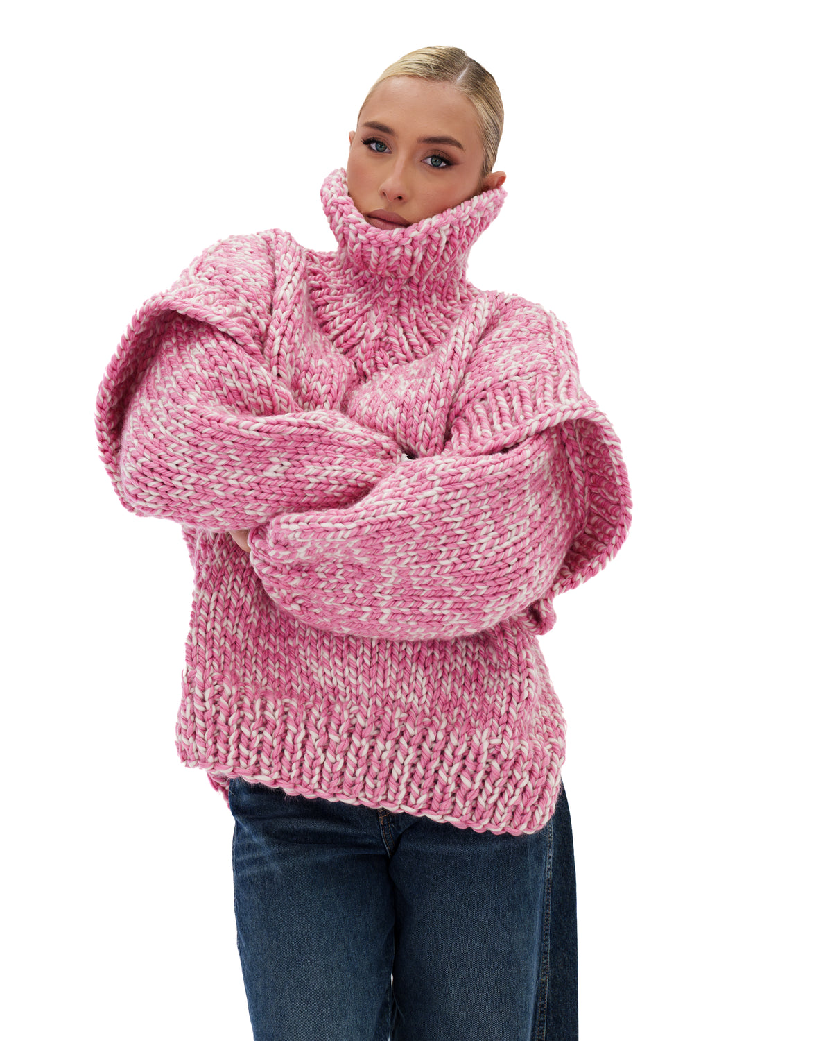 Turtle Rolled Neck Sweater Pink Twist