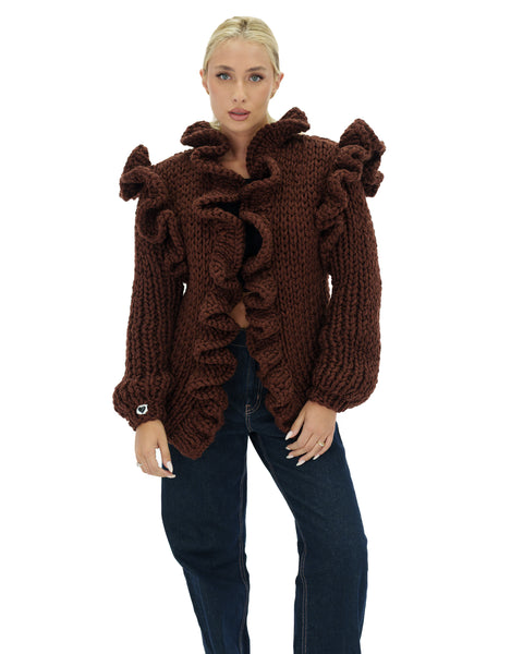 Ruffles Chunky Cardigan Women - Handmade Knit | Mumshandmade