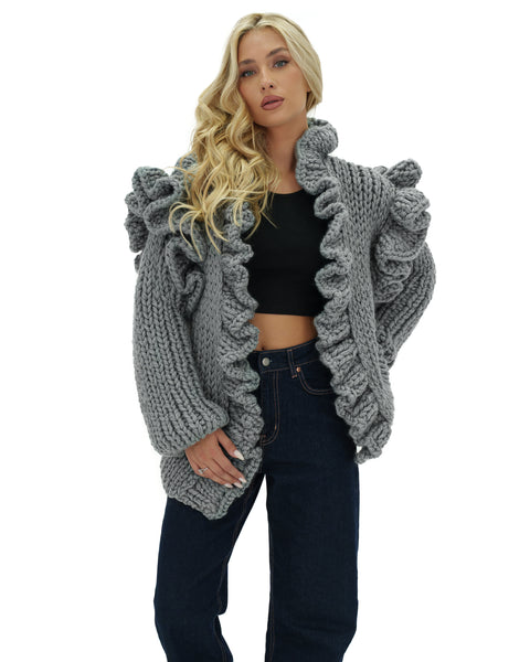 トップス Ruffle Pleated Knit Cardigan The Paige Ruffle Cardigan – Liza Byrd