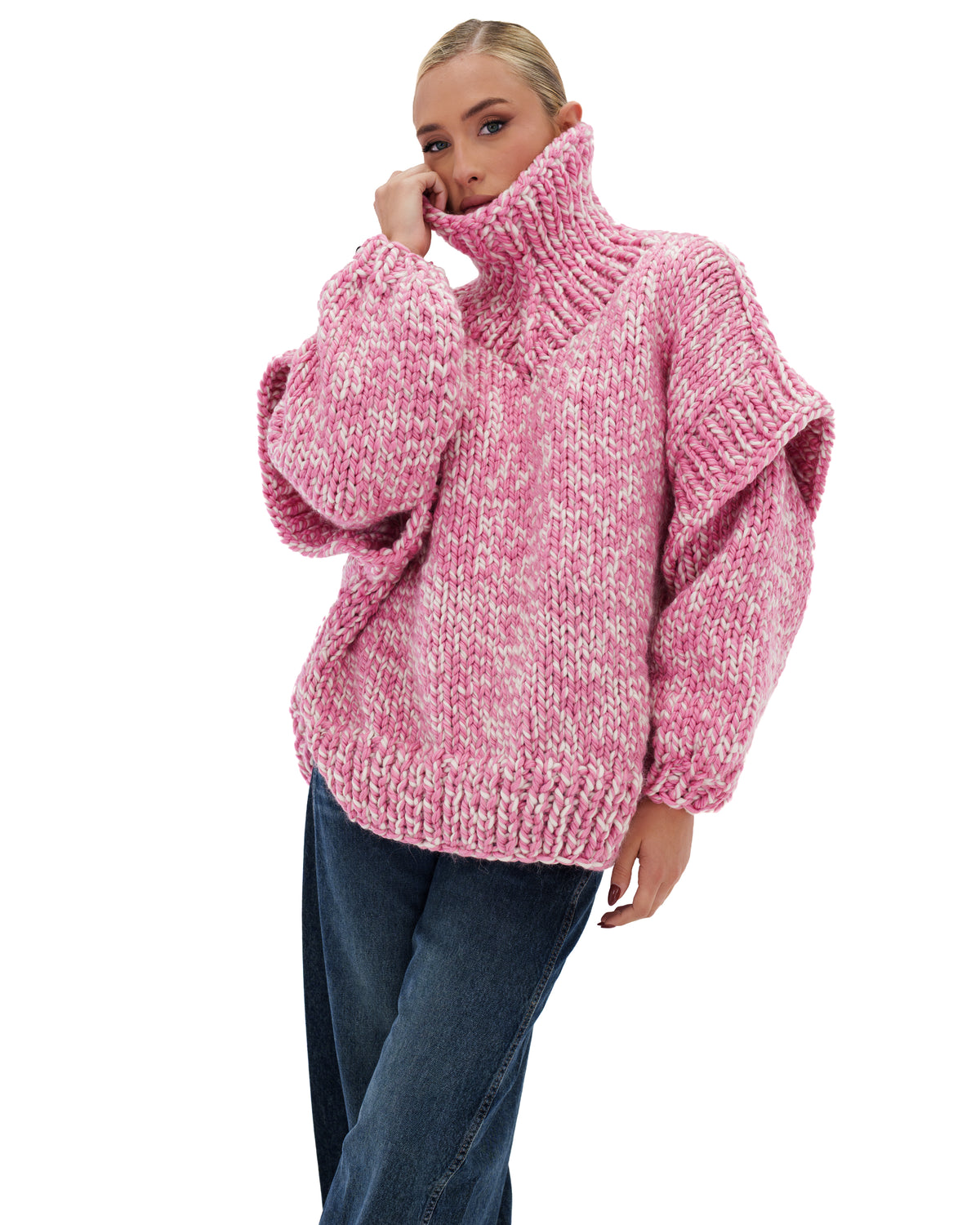 Turtle Rolled Neck Sweater Pink Twist